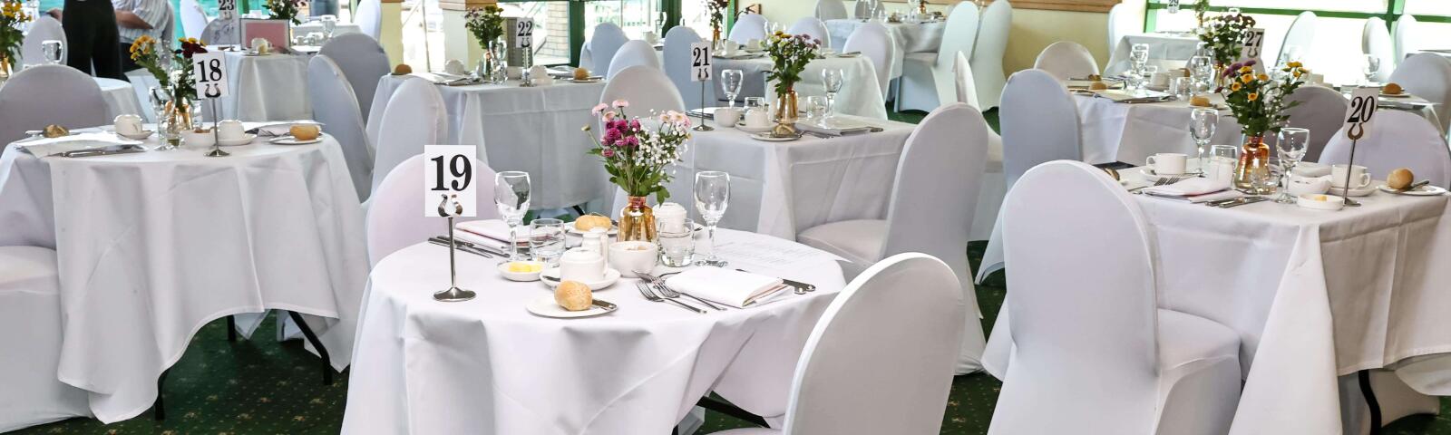 Restaurant tables dressed ready for race day hospitality guests.