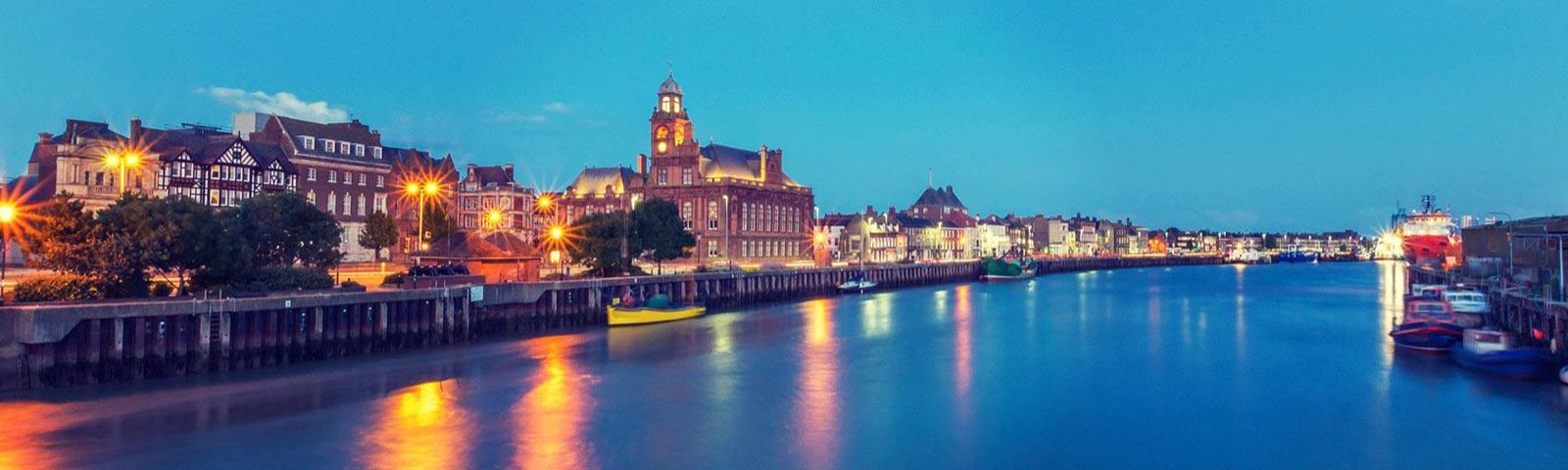 View of the riverside town centre in Great Yarmouth.